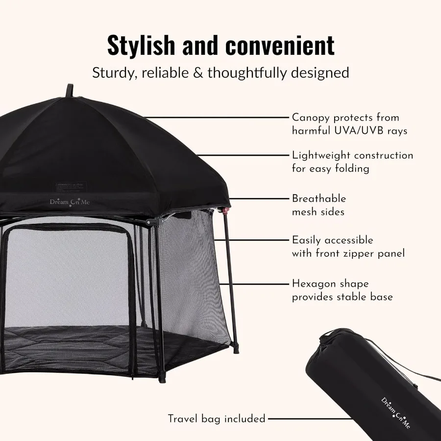 Set box Onyx con baldacchino Box per bambini Box portatile e leggero per neonati e bambini piccoli Nero