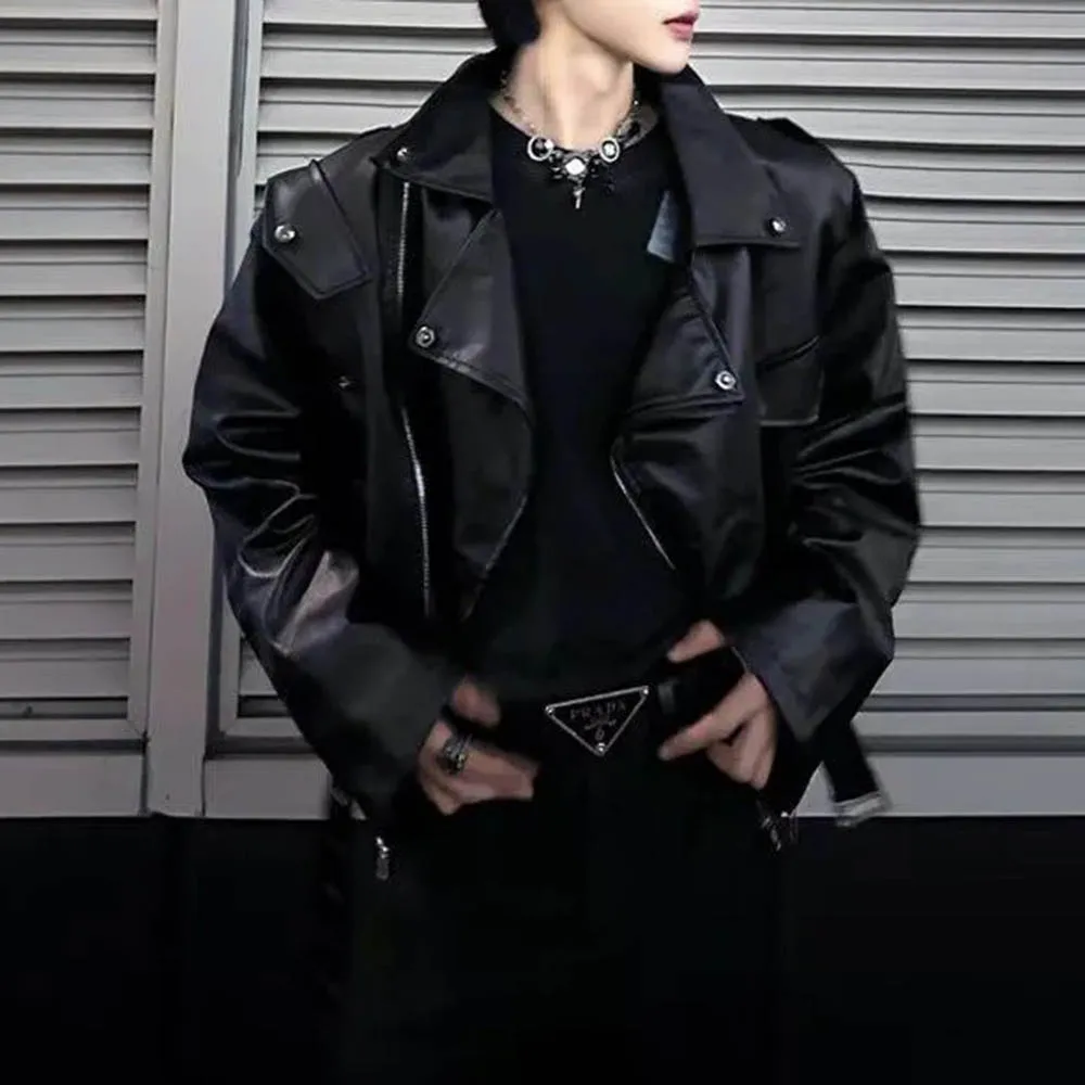 

Осенняя новая мужская куртка из искусственной кожи с длинными рукавами, американский ретро-модный тренд, уличные повседневные свободные нишевые мужские топы 2025