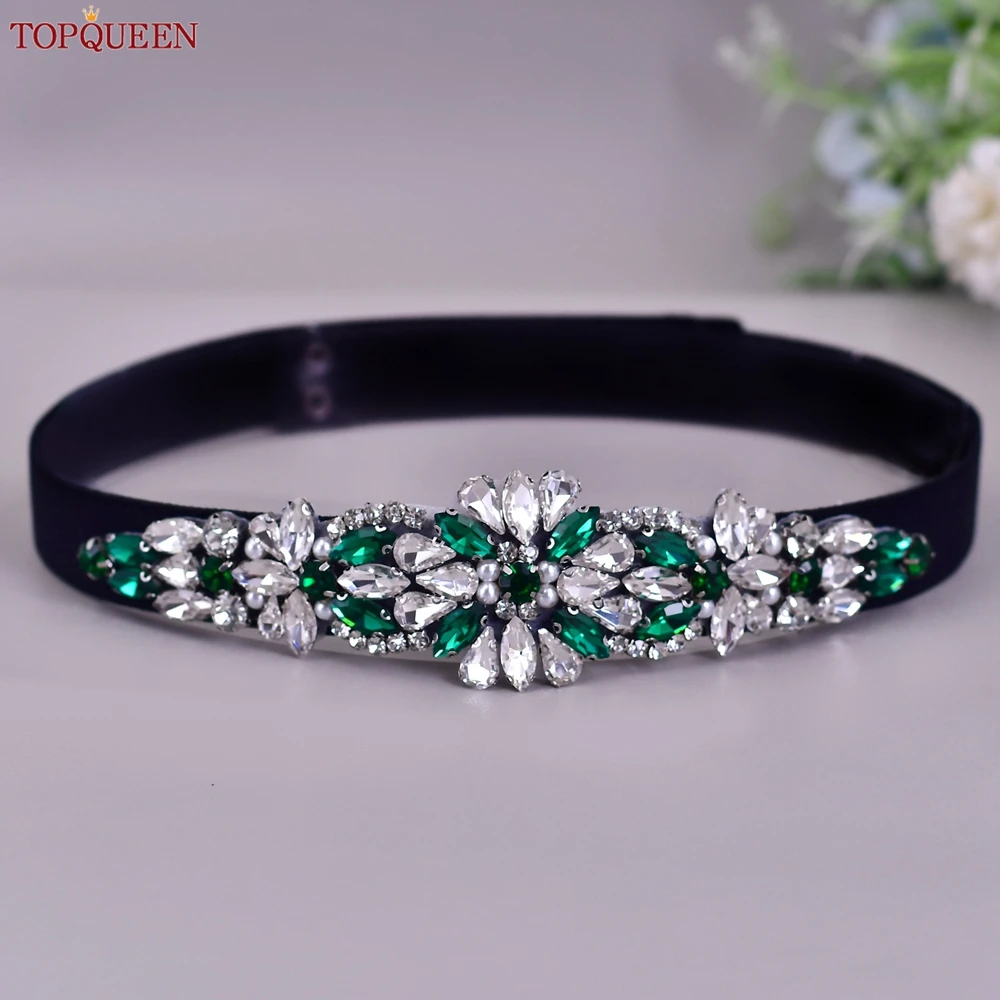 TOPQUEEN Hundreds Of Women Elastic Belt Emerald Diamond Jewelry Decoration Party Dress Waistcoat Coat Waist Accessories S407-KL