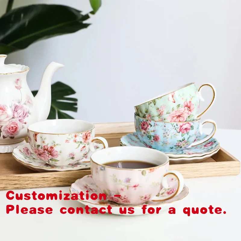 custom.Luxury Floral Porcelain Tea Cup and Saucer Set With Gold English Afternoon Tea and Elegant Home Decor