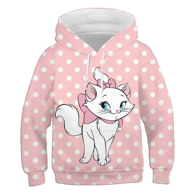 Disney Marie bluzy z kapturem dla kotów z nadrukiem 3D z długim rękawem Anime arystokracja bluzy w stylu Casual uroczy sweter z kreskówek w stylu