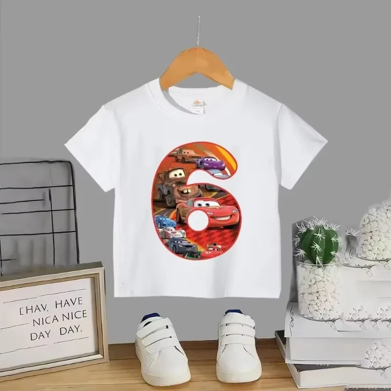 2026 سيارة بيكسار البرق ماكوين عدد طباعة 1 2 3 4 5 6 7 8 9 سنوات عيد ميلاد طفل الفتيان تي شيرت الاطفال تي شيرت الفتيات الملابس #1