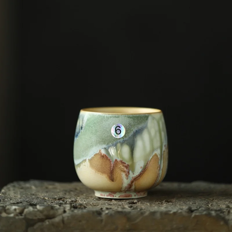 

★Multi-Color Soda Kiln Tea Cup Handmade Master Cup Fragrance-Smelling Cup Retro Ceramic Cup Tea Cup Single Product Single Cup