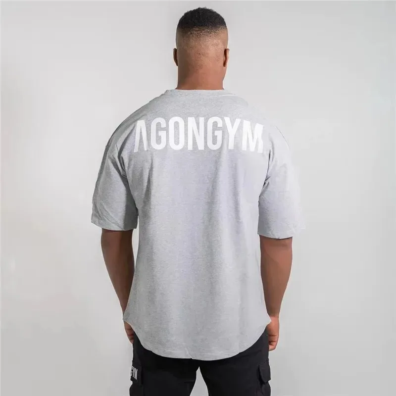 T-Shirt allentata Oversize estate 2024 Bodybuilding Fitness Cotton Hip Hop T Shirt Muscle for Men Tee Gym maschile Stringer Tees Tops