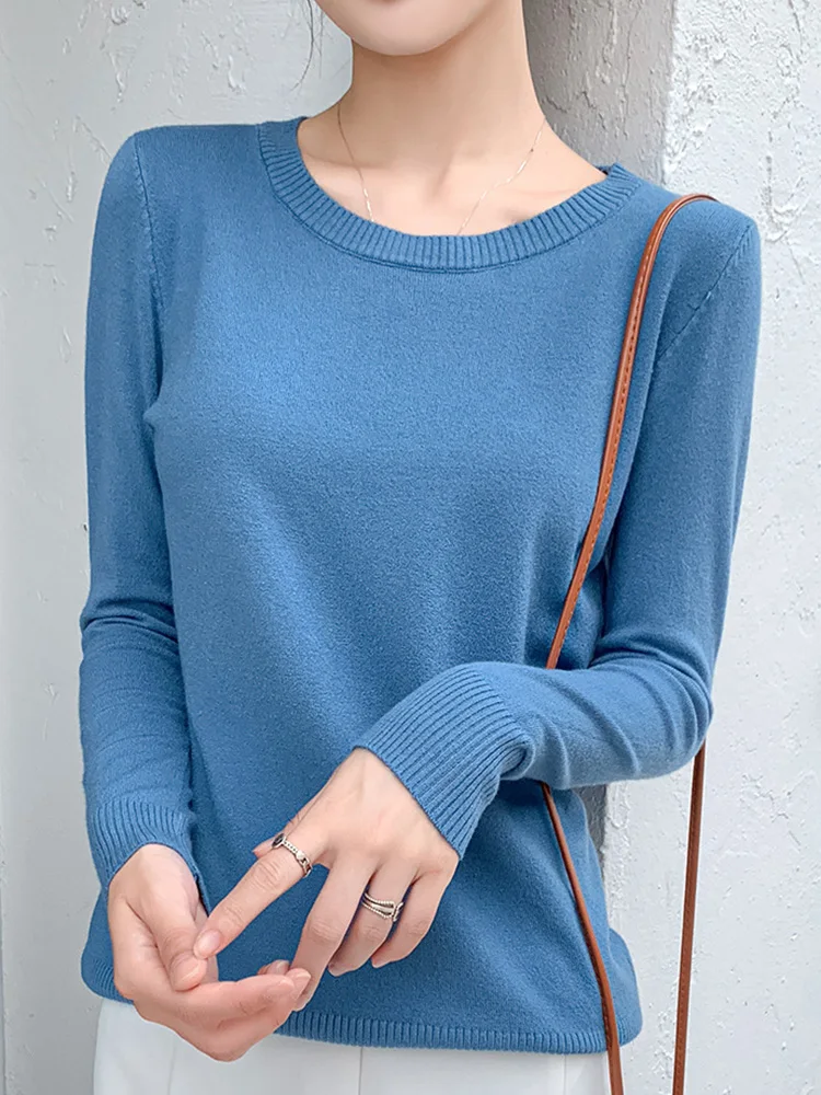 Women Autumn Sweater Pullovers Casual Solid O-neck Long Sleeve Pullovers Basics Female Loose Soft Knitted T shirt Women Sweaters