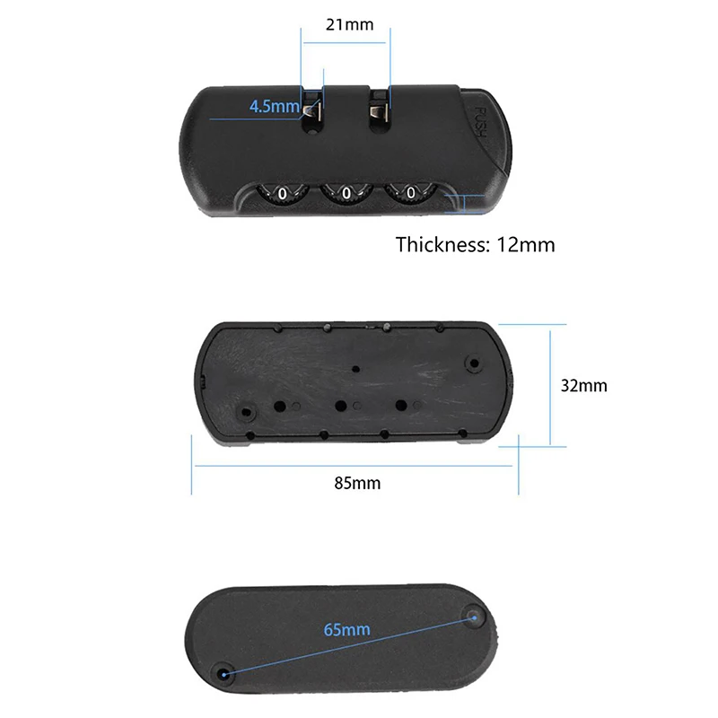 قفل الجمع للأمتعة ، قفل Tsa 3 أرقام ، اكسسوارات لحقيبة ، حقيبة سفر ، قفل رمز ، أسود