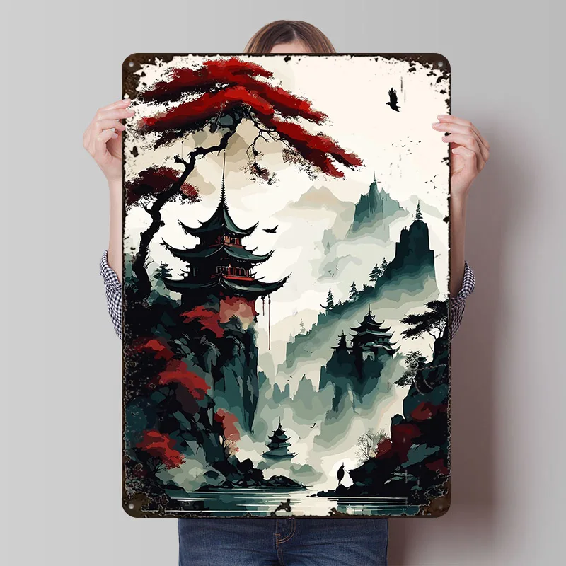 المناظر الطبيعية اليابانية المعادن المشارك تين علامات جدار الفن خمر الديكور الداخلي علامة معدنية مخصصة للديكور المنزل عصا ديكو #1