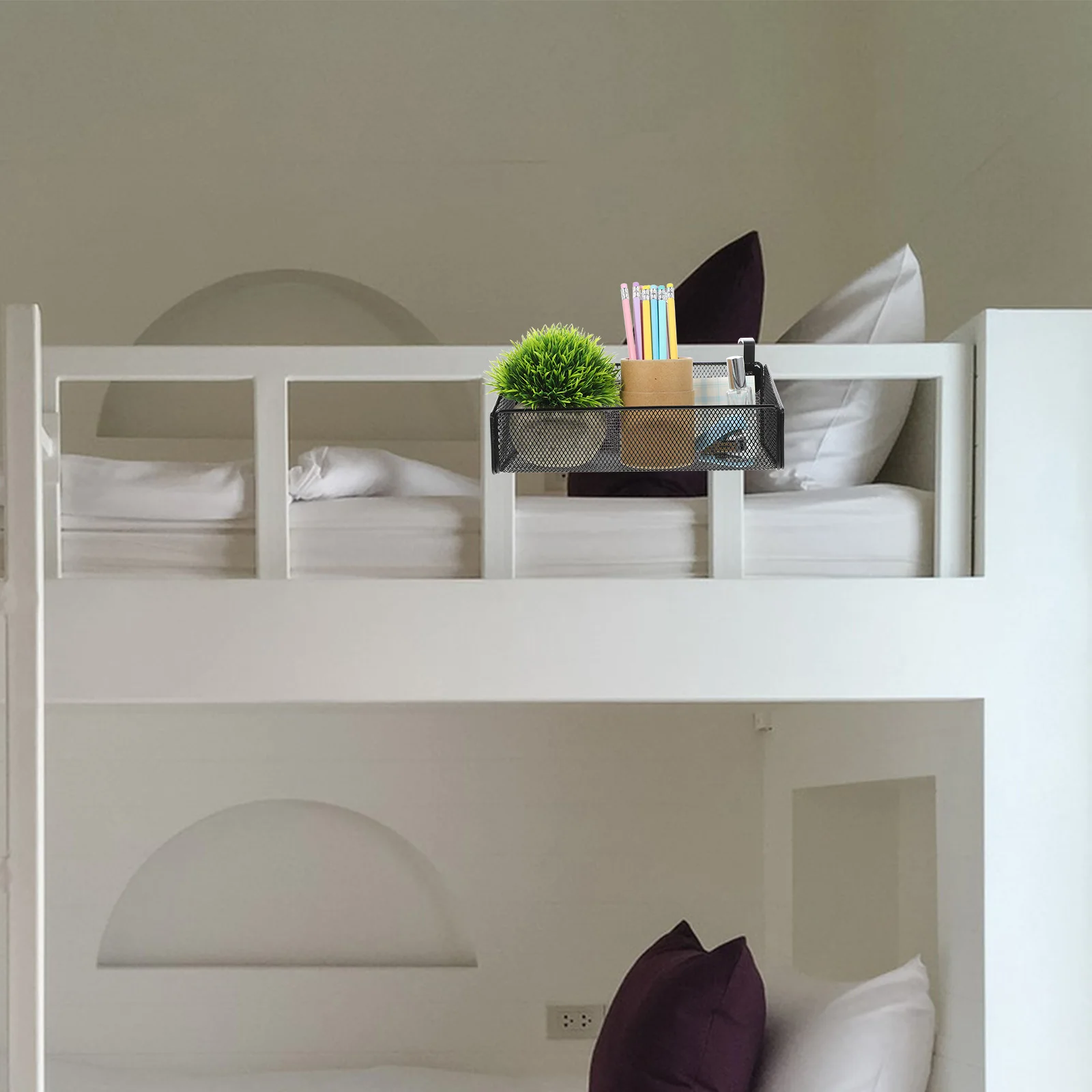 

Bedside Hanging Storage Basket Metal Dorm Organizer Holder For Books Phones Snacks Magazines Home Office Hotel Use