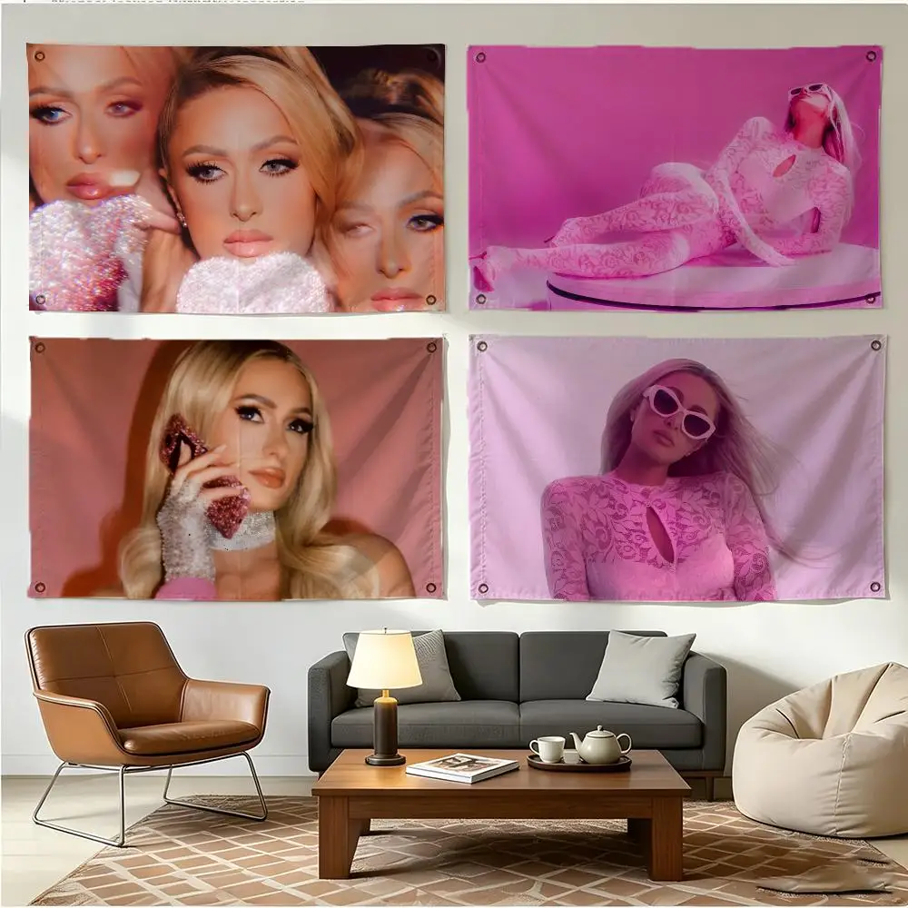 Glamorous Trendy Celebrity P-Paris Hilton Flags Four Ring Borderless Art Decor Indoor Outdoor Use Simple Hang And Install