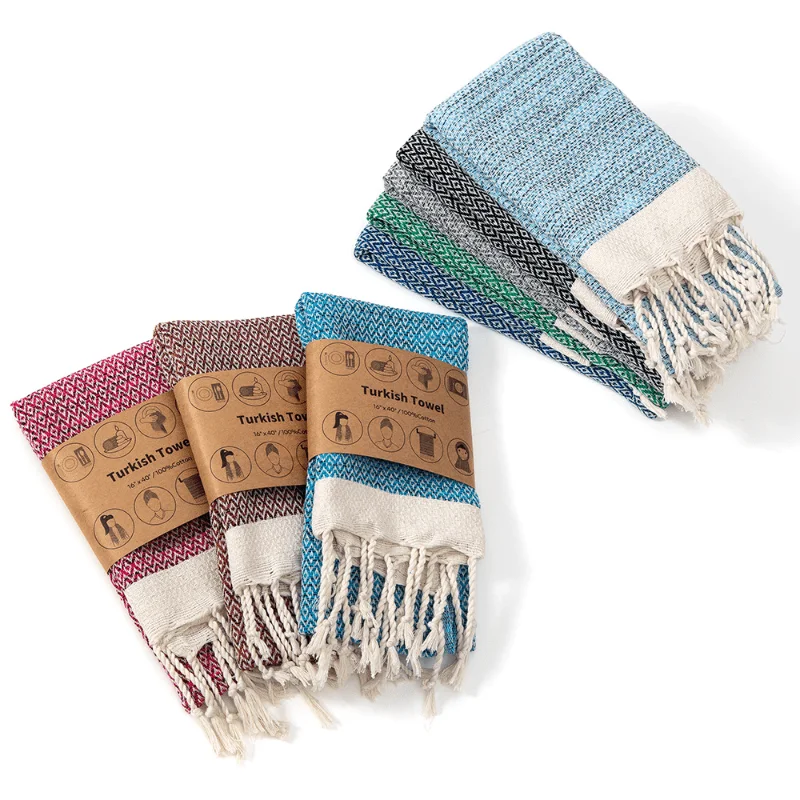 Paño de Cocina de Algodón Turco, Paño de Té Nórdico con Borlas, Mantel Rectangular, Toalla de Mano Lisa a Rayas, Juego de Accesorios de Baño