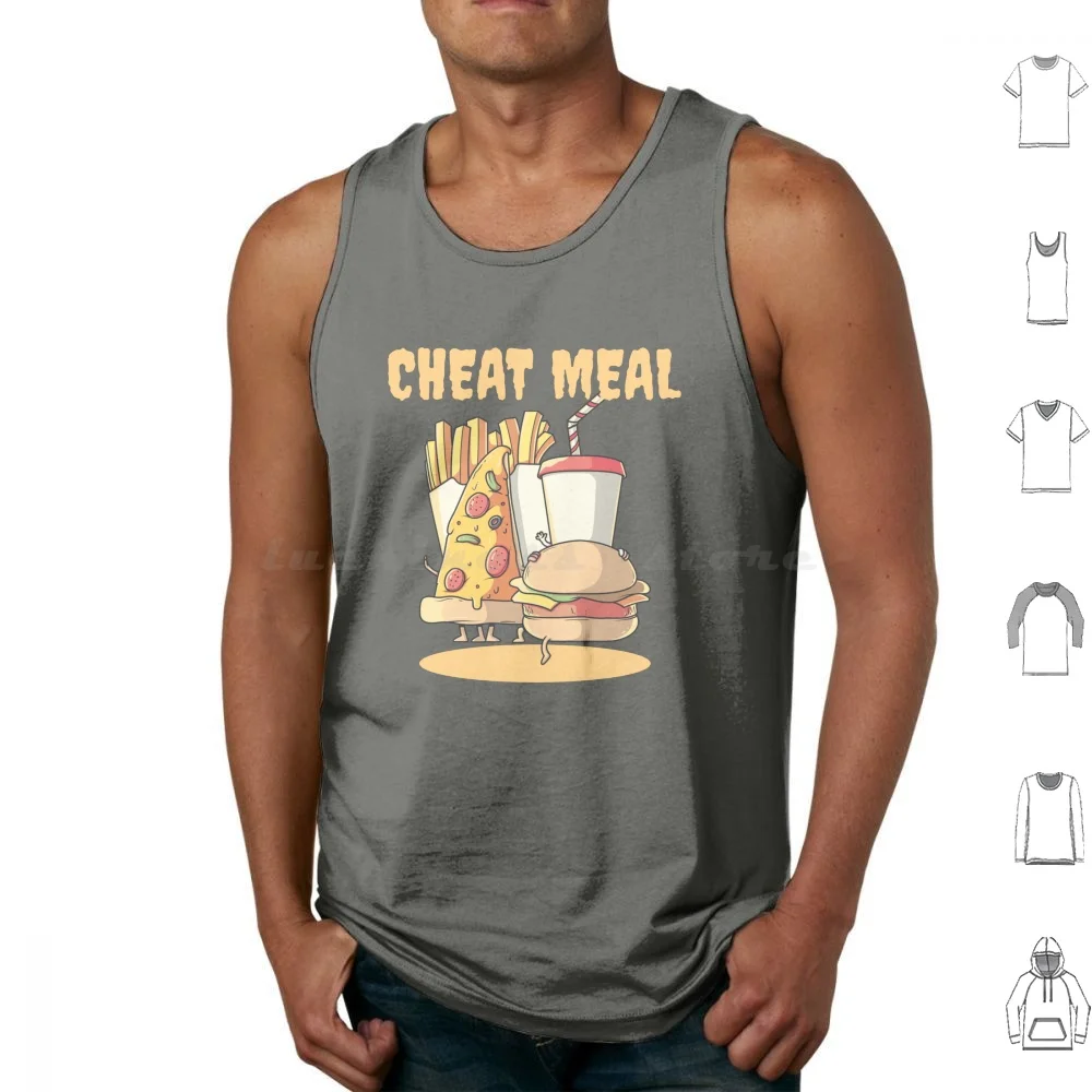 Cheat Meal Tank Tops Print Cotton Cheat Day Meal Pizza Burger Fries Soda Diet Proef