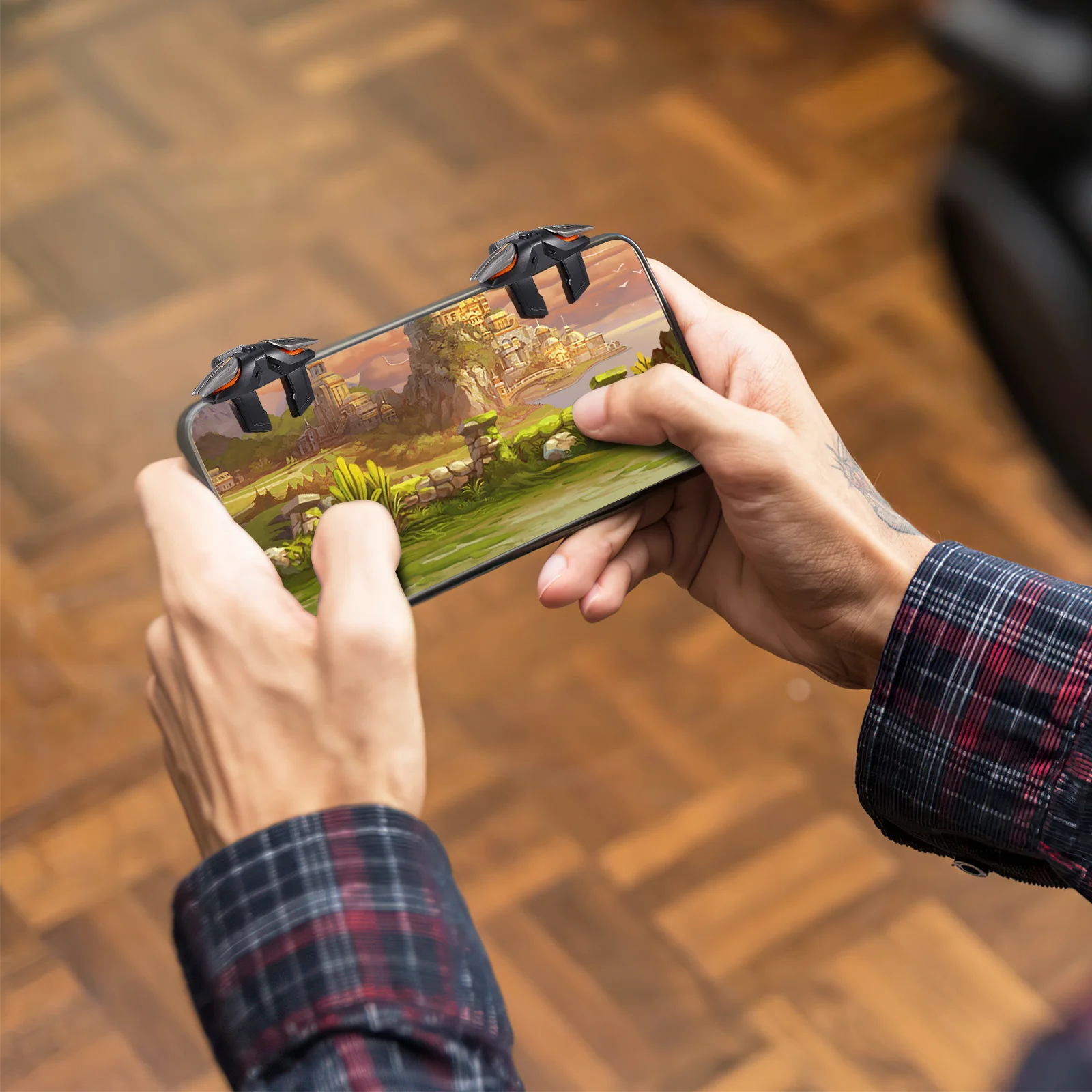 

1 Set Mobile Game Controllers Ergonomic Triggers Upgraded Chip High Sensitivity Non-Blocking Design Compatible With Cases Game