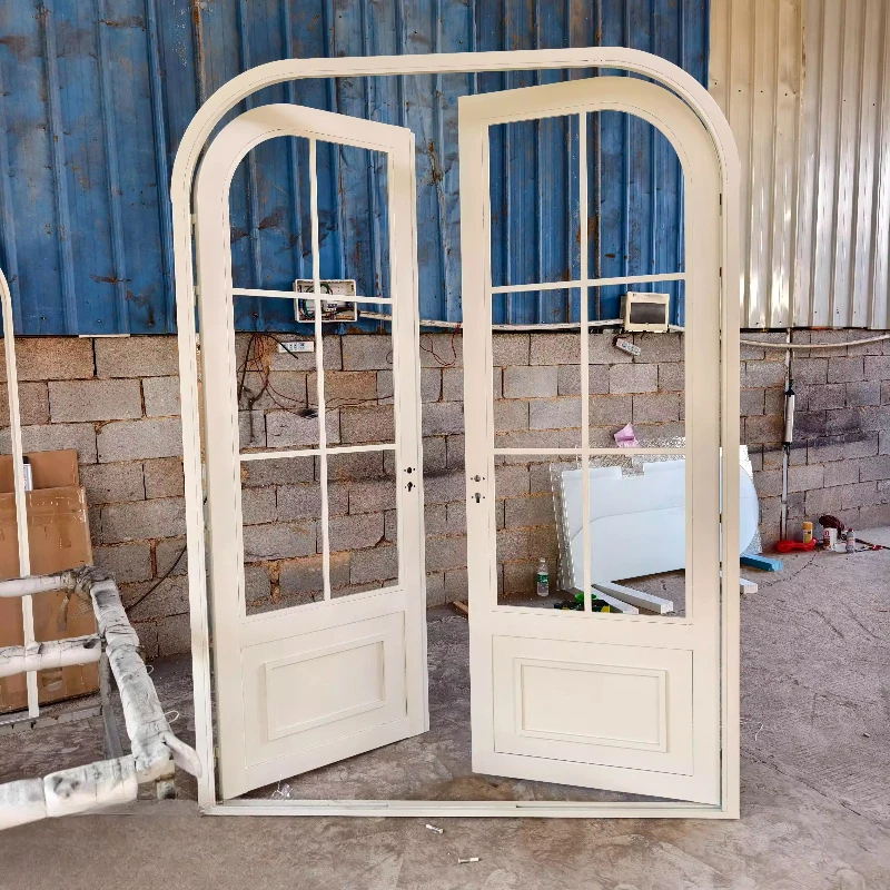 wrought iron arch modern arc vintage glass double-open edged partition door custom store paint folio