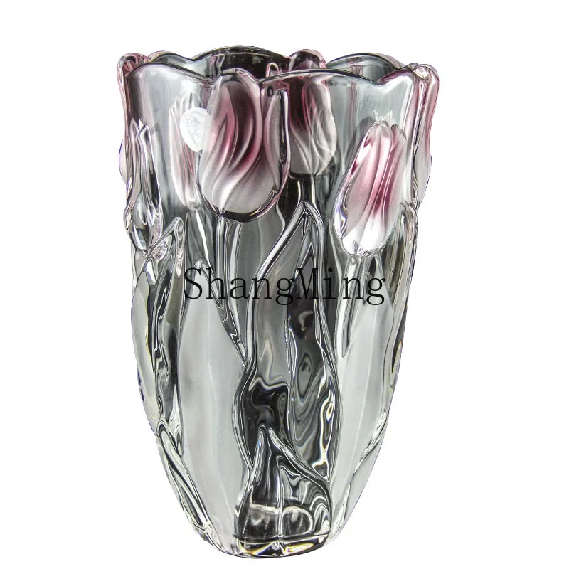 

PYH pastoral plum blossom pink glass vase hydroponic rose tulip vase home creative vase ornament