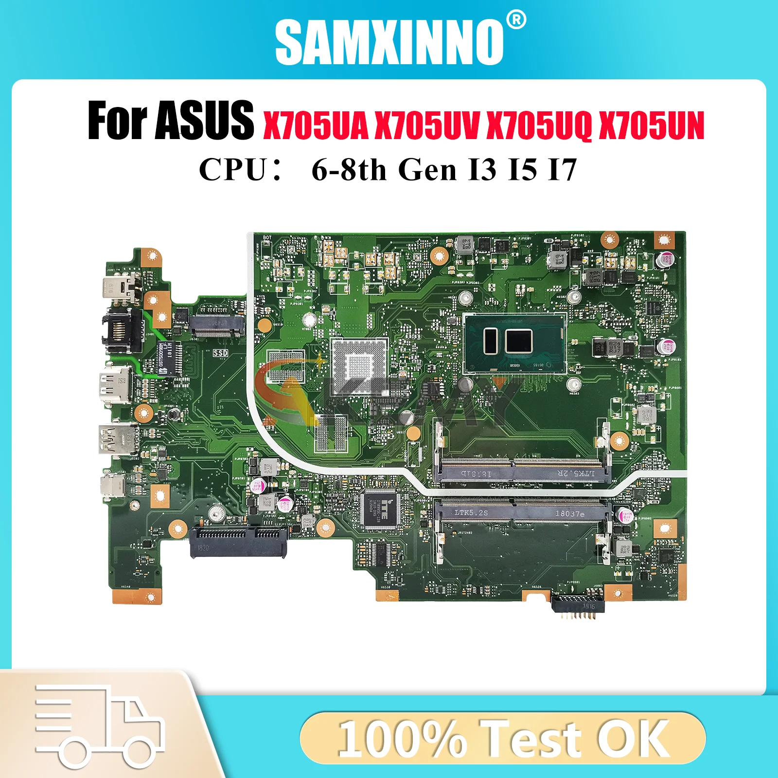 

X705UA Материнская плата для ноутбука ASUS VivoBook X705UN X705UQ X705UV X705UF X705UBP X705UB X705UNR X705U Материнская плата с процессором I3 I5 I7