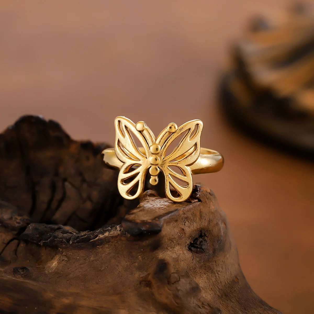 Stainless Steel butterfly Rings for Women Vintage Waterproof Open Gold Color Ring Wedding Jewelry Gifts Wholesale/Dropshipping