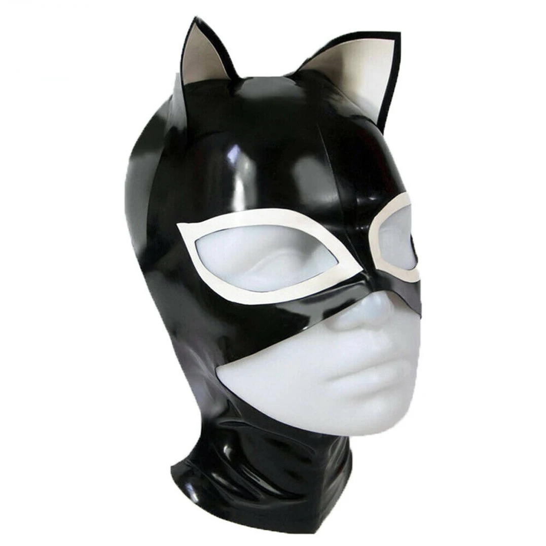 Sexy Latex Gummi Women Men Cosplay Mask with Ears Rubber Hood Handmade Headpiece RLM260