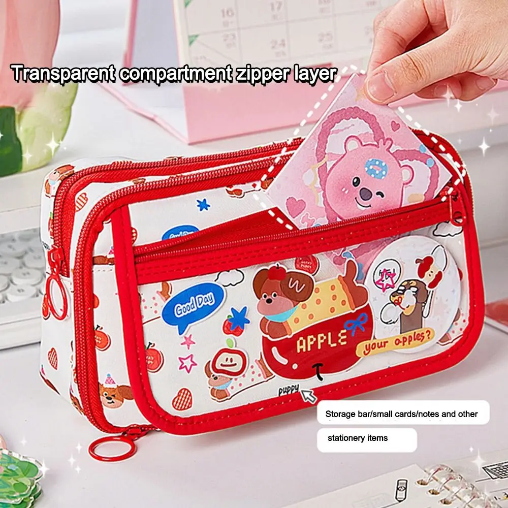 High Value Cute Puppy Pencil Case Large Capacity Multi-layer Stationery Storage Bag Pen Box Student