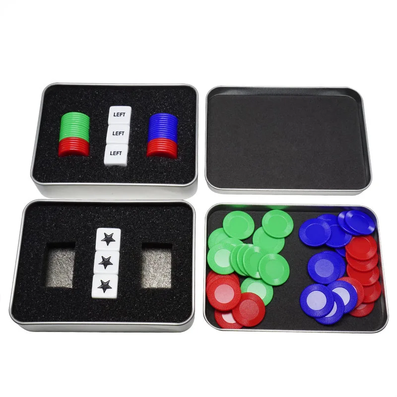 Cross-Border Hot Left, Center, And Right English Dice Set Distribution Chips Aluminum Box Packaging Gaming Dice Accessories