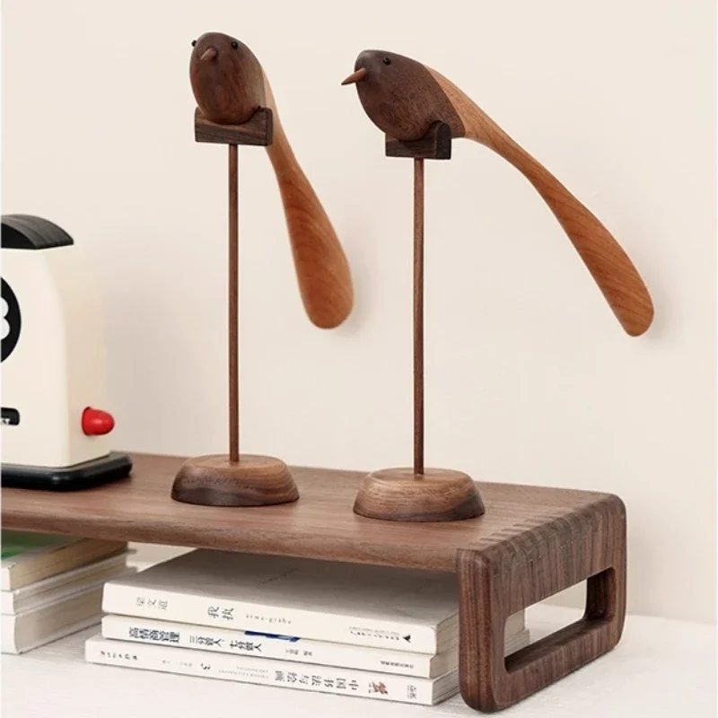 Black Walnut & Cherry Wood Bird Ornament Magnetic Shoe Horn Tea Room Decor Entryway Desktop Sculpture Handcrafted Wooden Display