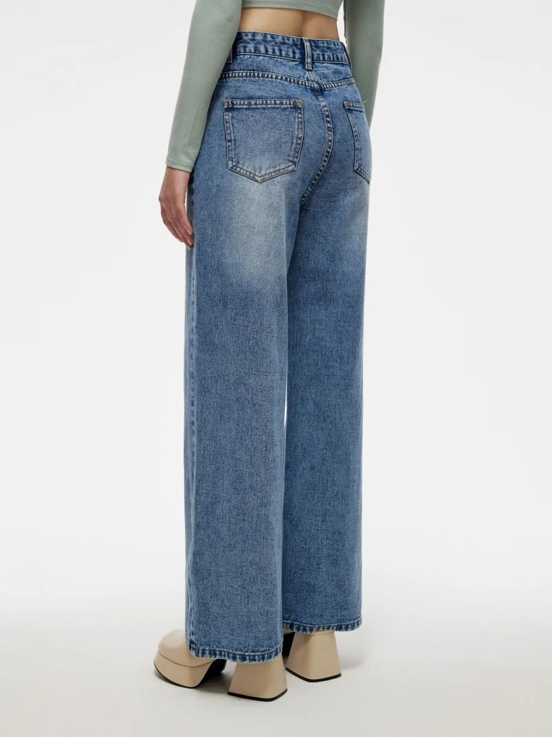 streetwear 워시 기본 데님 바지 가을 옷 여성 하이 웨이스트 패치 워크 스트레이트 청바지 여성 캐주얼 올 매치 진 바지