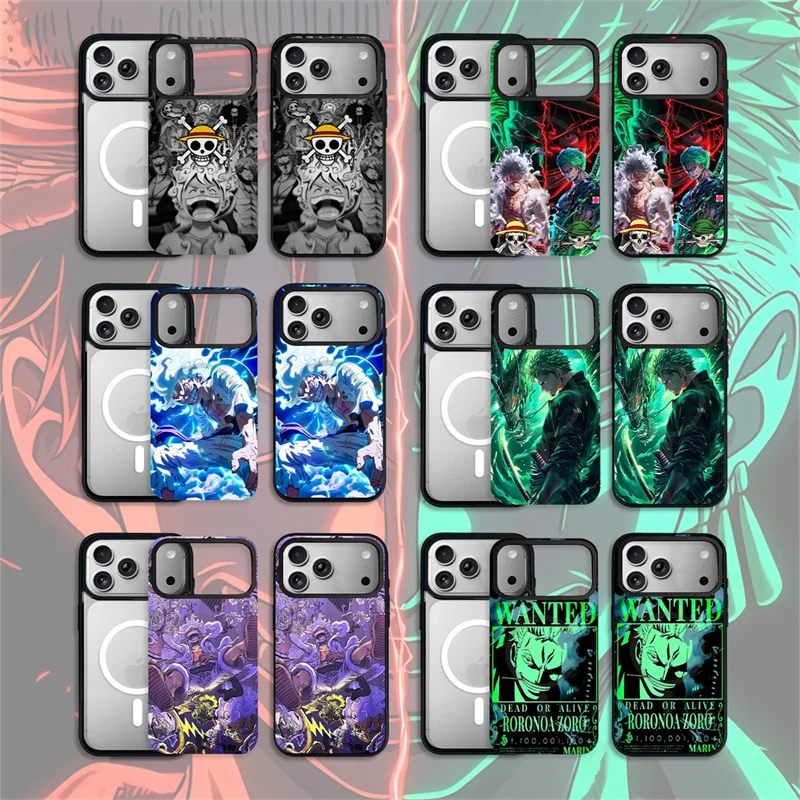 Anime One Piece Phone Case for iPhone 11 12 13 14 15 16 17 Pro Max Air Plus Air Cartoon 2-in-1 Luffy Zoro Magnetic Magsafe Cover