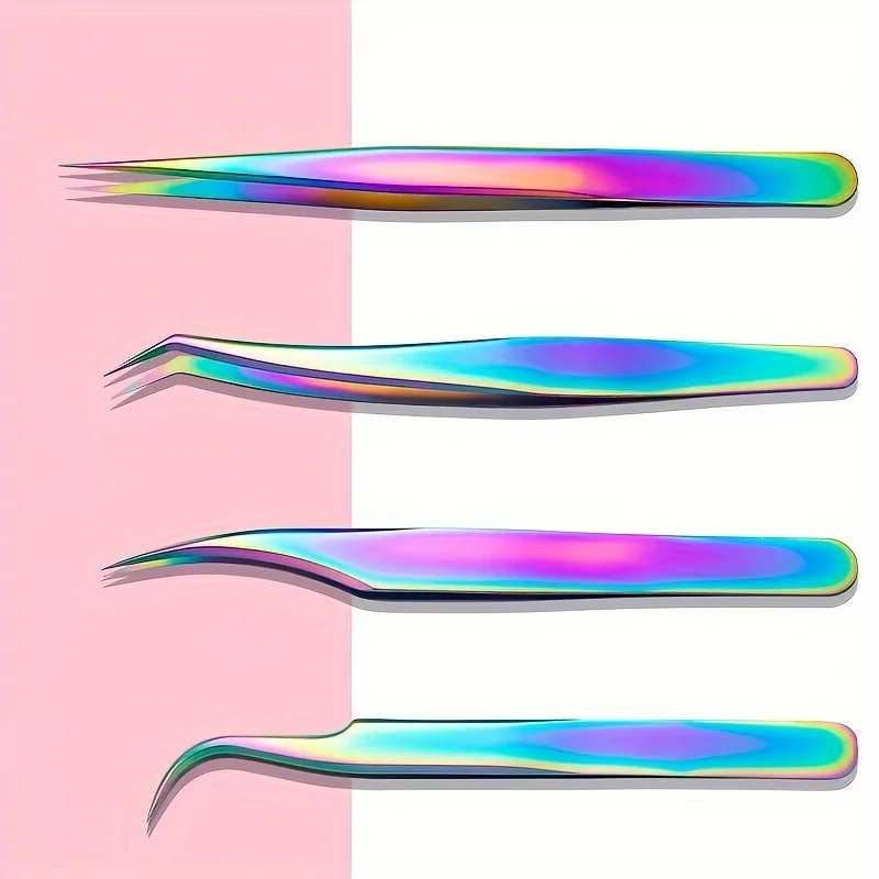 Pincettes à cils de précision en acier inoxydable, pour Extensions de cils, autocollants pour ongles et strass, droites, incurvées et pointues