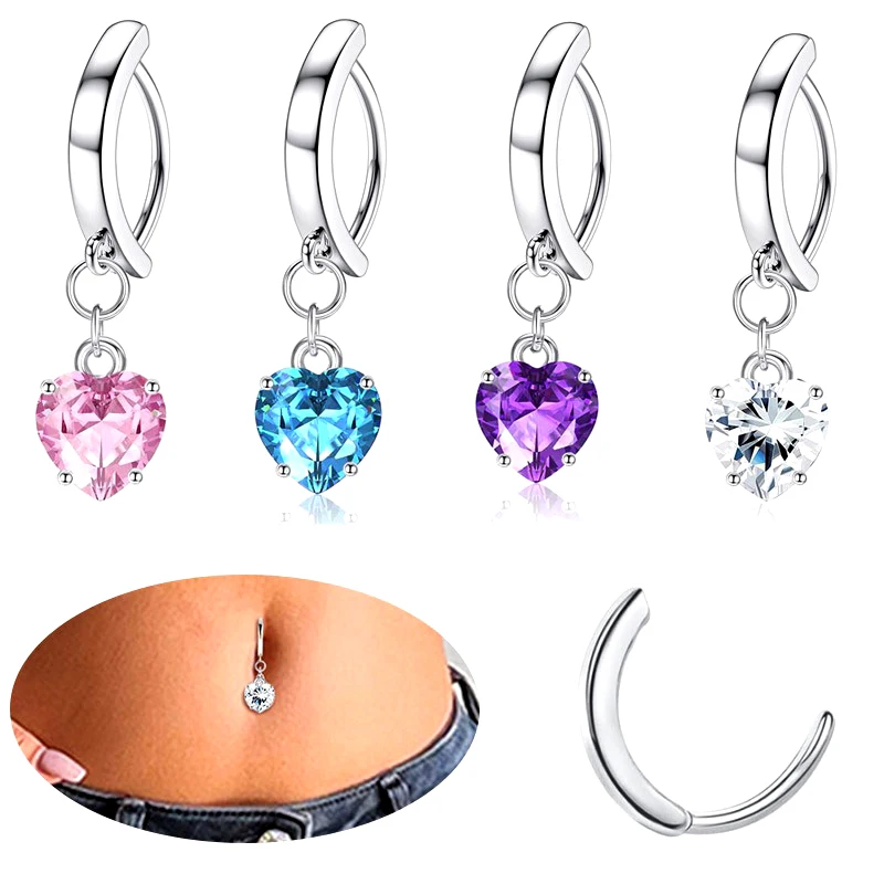 Wearing a half moon belly  with a heart shaped pendant, belly button nail, spicy girl personality piercing accessory