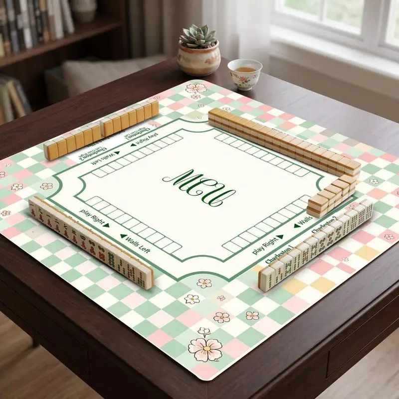 VIKAMA Macaron Plaid Cherry Blossom Mahjong Mat Soft Zoned Non Slip Pad Girly American Mahjong Desktop Cover