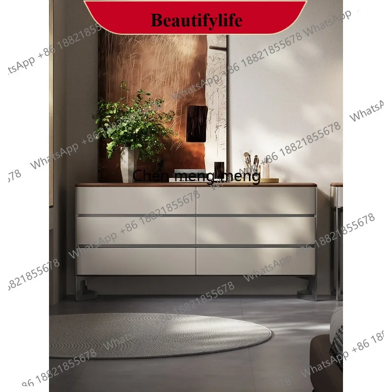 

Q178 Italian minimalist six-chest cabinet storage locker, high-end walnut solid wood chest at the end of the bed