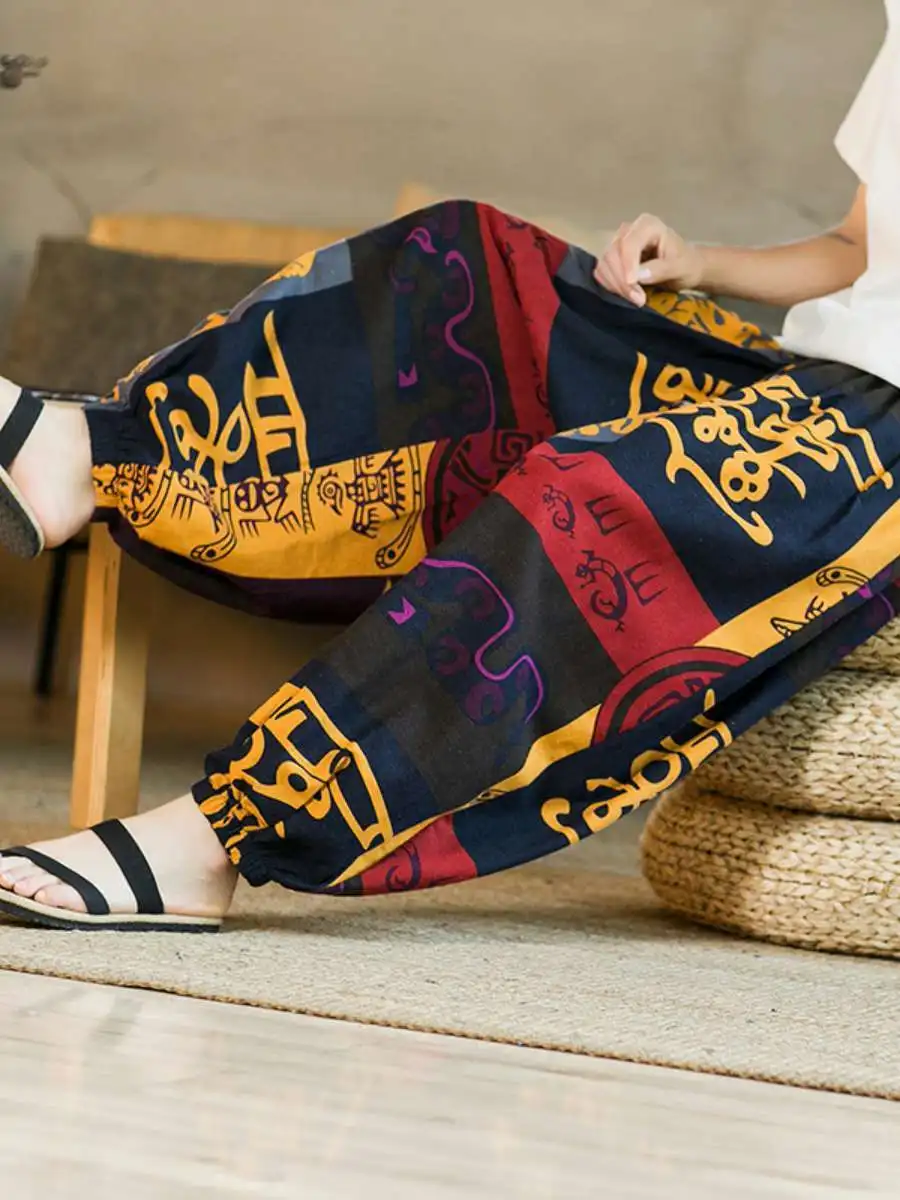 

Men's Beach Pants Spring Summer High Waist Slim Fit Cargo Long Trousers Button Detail Elephant Print Casual Pants