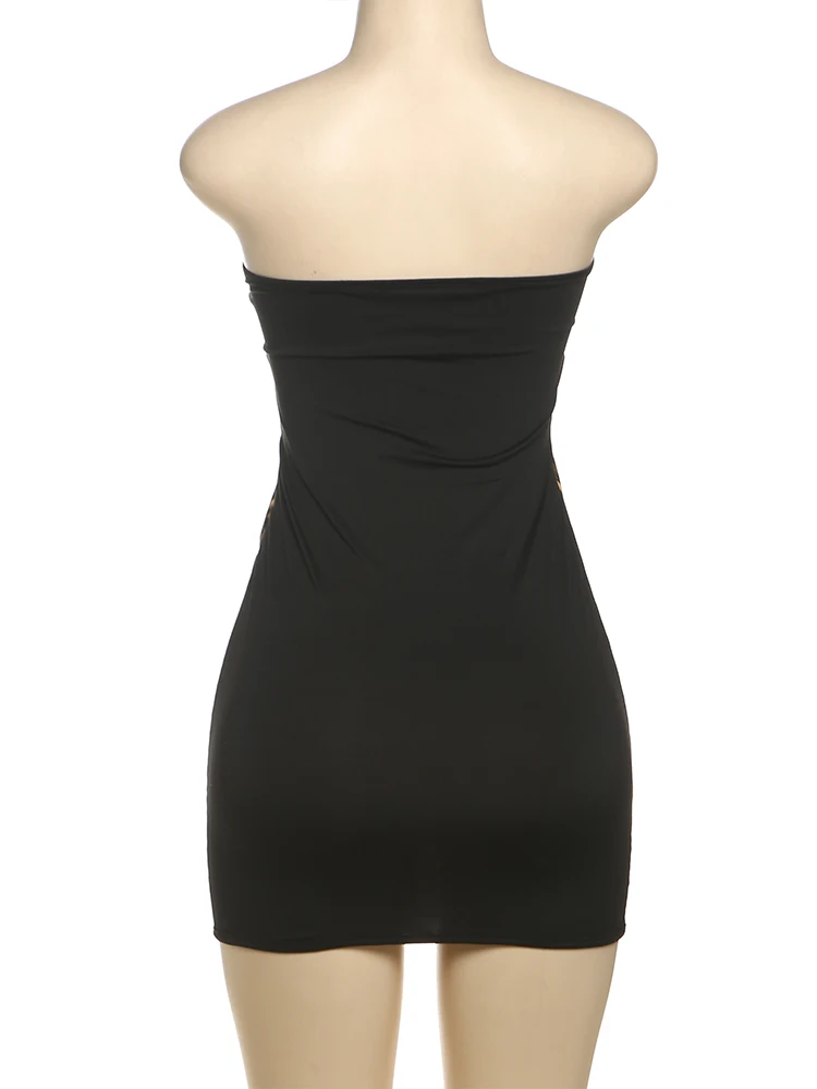 Insglas Patchwork Jurk Vrouwen Sexy Luipaardprint Y2K Kunstleer Mouwloos Backless Skinny Zomer Middernacht Coquette Bodycon