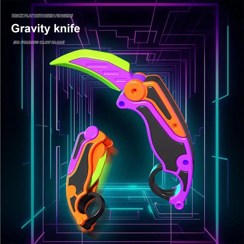 3D Gravity Folding Claw Knife Butterfly Claw Gravity Carrot Knife Fidget Toys Straight Jump Quick Push Stress Relief Toy