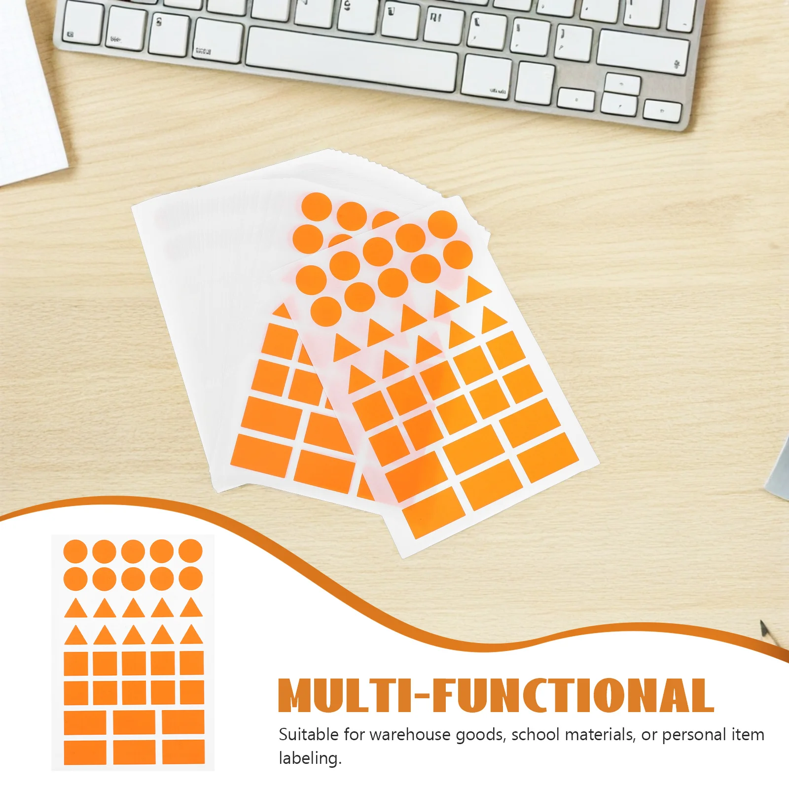 20 fogli adesivi a forma geometrica arancione etichette autoadesive triangolari quadrate rettangolari per artigianato domestico in ufficio