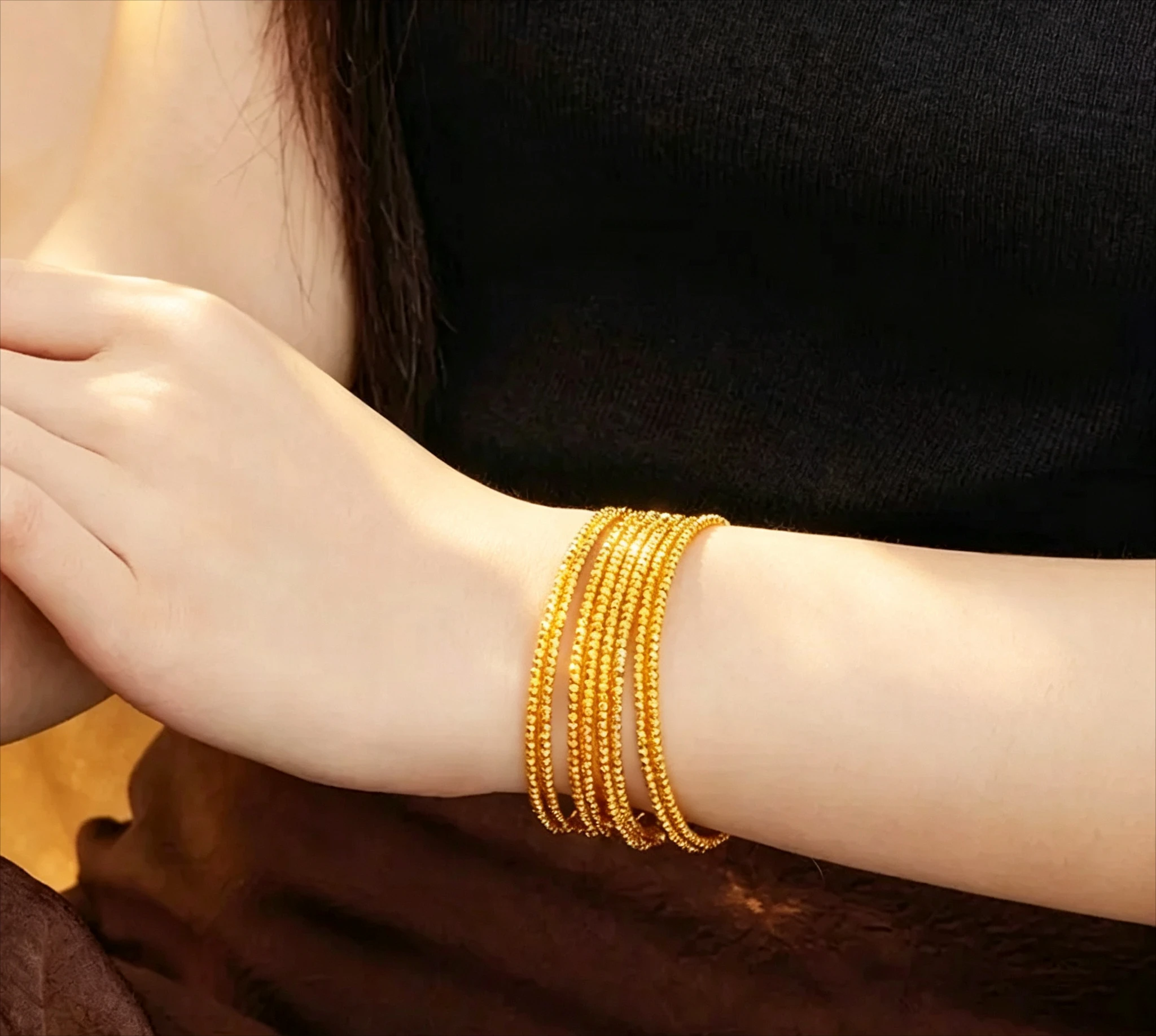 9999 real gold sparkling poppy beads three-circle 9999 bracelet plain circle memory openbracelet birthday gift