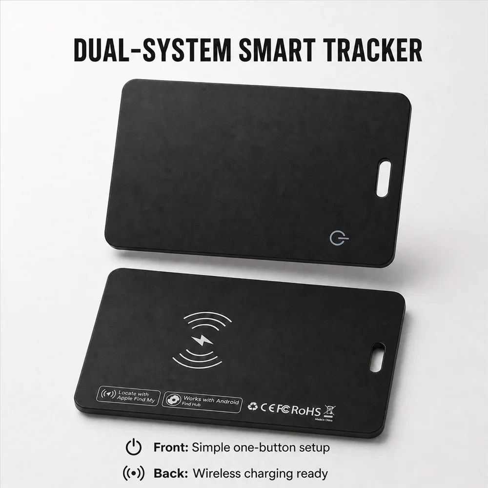 Ultra Thin Rechargeable Wallet Tracker Card,Compatible iOS Android Bluetooth Anti‑Lost Tag for Wallet Keys Luggage Passport