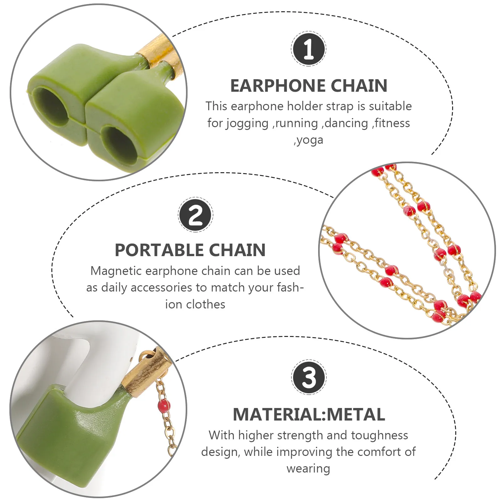 Peach Heart Magnetic Ear Clip Sports Earphone Chain Wireless Anti Lost Earbuds Strap Headphone Lanyard Fitness Yoga