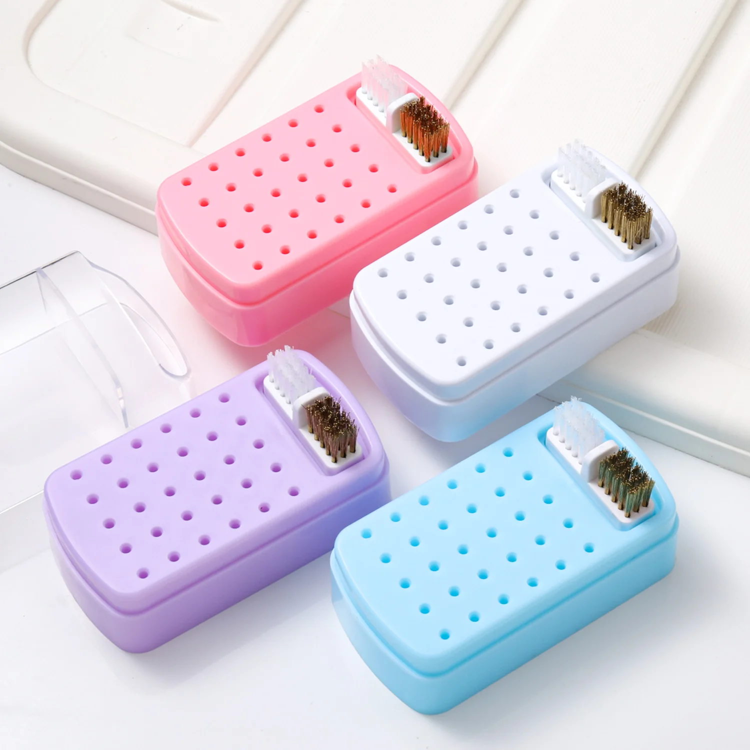 Nail Drill Bits Organizer Box 30 Slots Showing Shelf Acrylic Dustproof Portable Empty Storage for Salon Nail Art Supplies