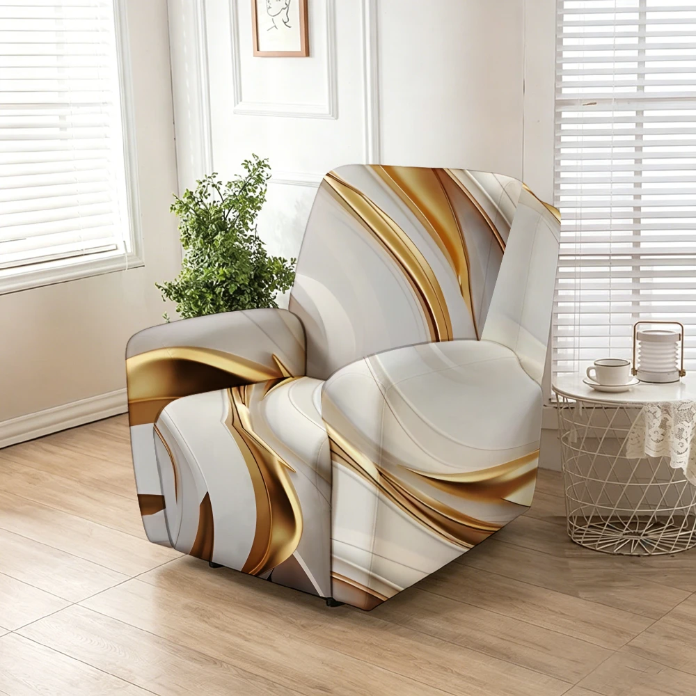 Recliner Slipcover,White Gold Marble Print Stretch Recliner Sofa Cover, Elastic Removable Slipcover