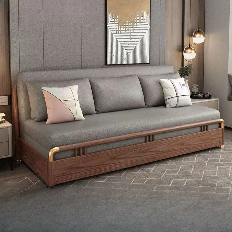 

Multifunctional sofa bed folding dual-purpose small apartment living room single and double three-person solid wood folding