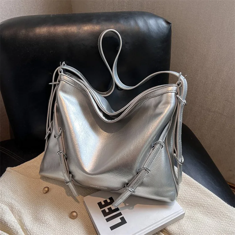 Luxury Glossy PU Underarm Bag Designer Large Capacity One Shoulder Bag 2023 New Texture Tote Bag Female Leisure Travel Bag