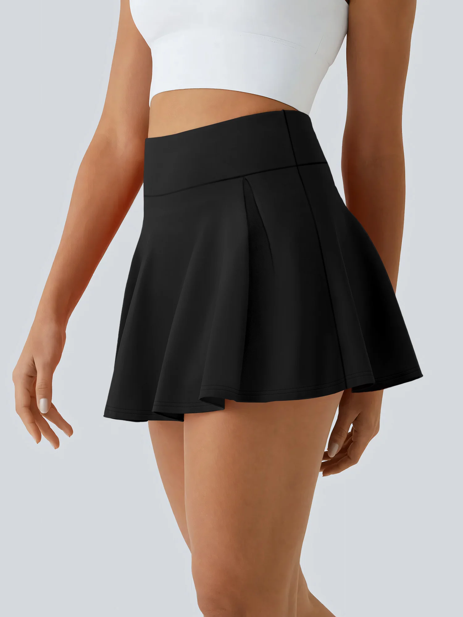 Sweet and cool solid color short skort high waisted with a crop design anti-slip A-line skort a must-have for hot girls