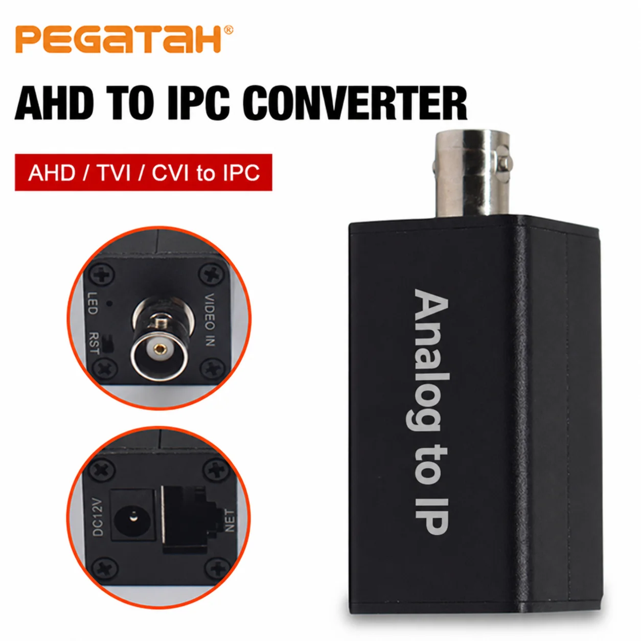 1080P AHD2NET Analog Camera to IP Camera Converter CVBS/TVI/AHD/CVI Signal , ONVIF Protocol, RJ45 Output For NVR Support POE
