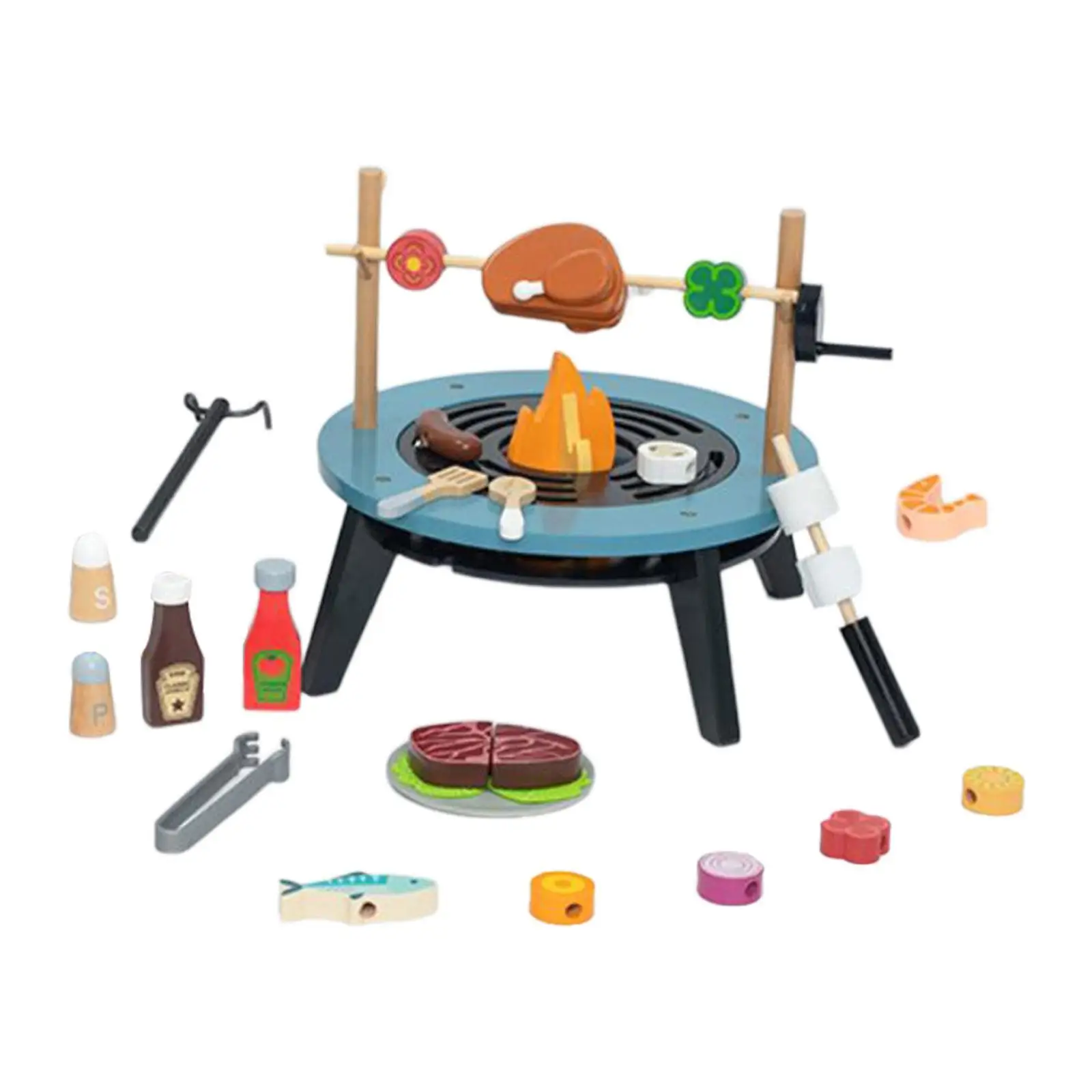 

BBQ Grill Playset Kitchen Toys Set Interactive Wooden Simulation Cooking Toy for