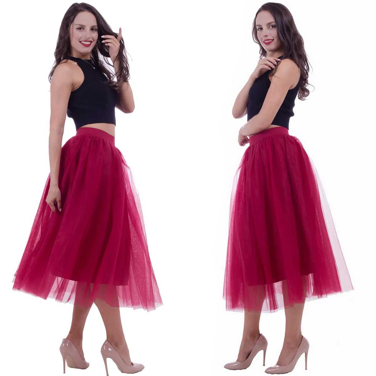 Explosive large swing mesh tulle skirt pleated skirt tulle skirt length 80 elegant temperament underskirt  petticoat underskirt