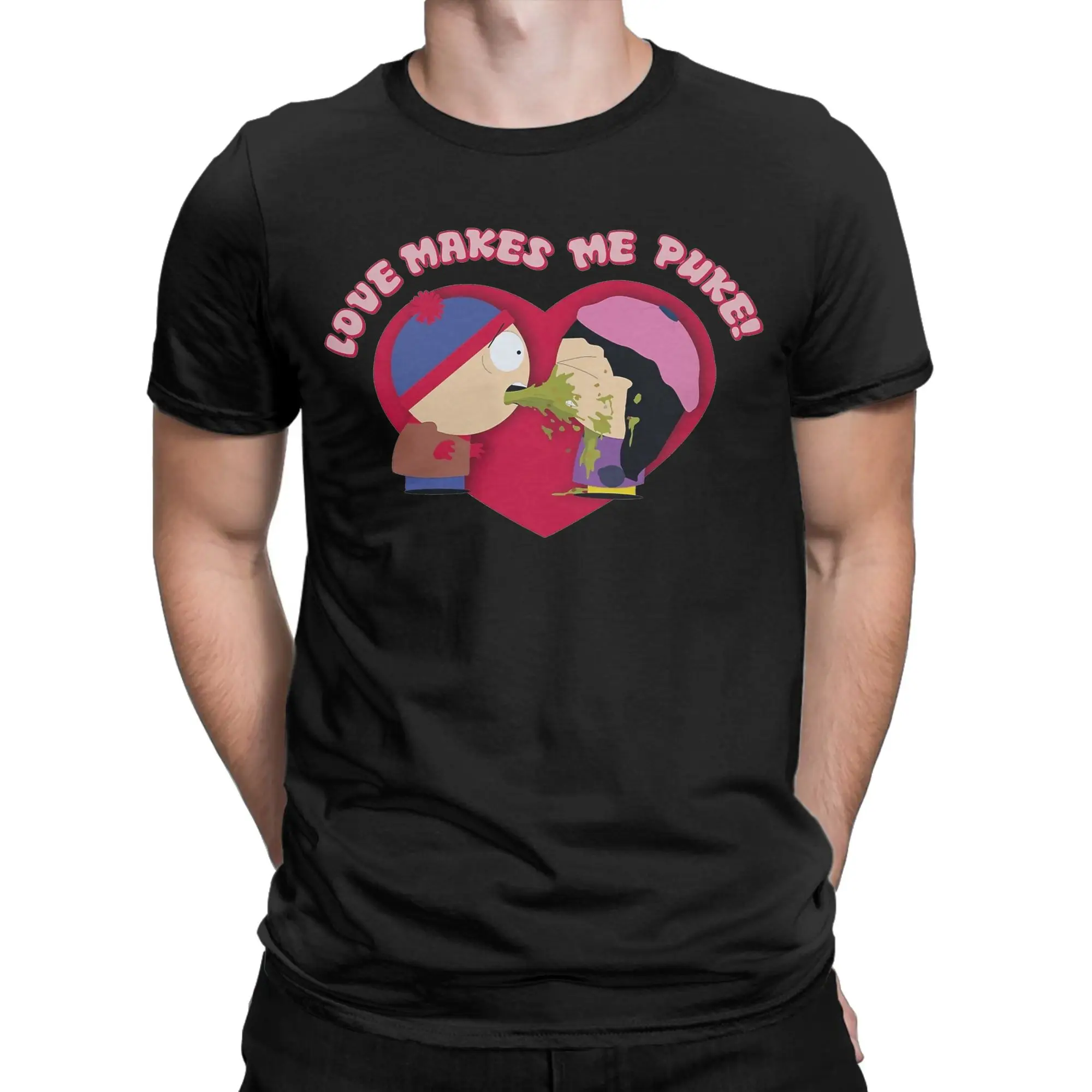 Souths Parks T Shirt for Men Women Pure Cotton Creative T-Shirt Crew Neck Love Makes Me Puke Tees Short Sleeve Clothes Plus Size