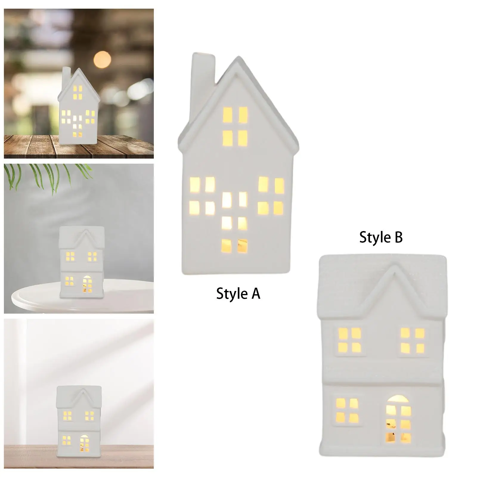 Ceramic Christmas Village Houses Miniature Lighting Night Light Christmas Decorations for Mantle Fireplace Holiday Party Xmas