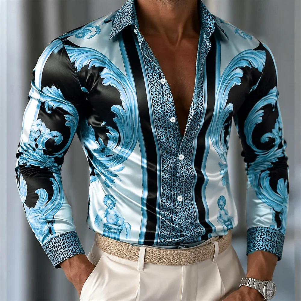 Men's Long Sleeve Shirt - Business Fashion Satin Shirt - Men's Fashion Casual Collar Button Shirt