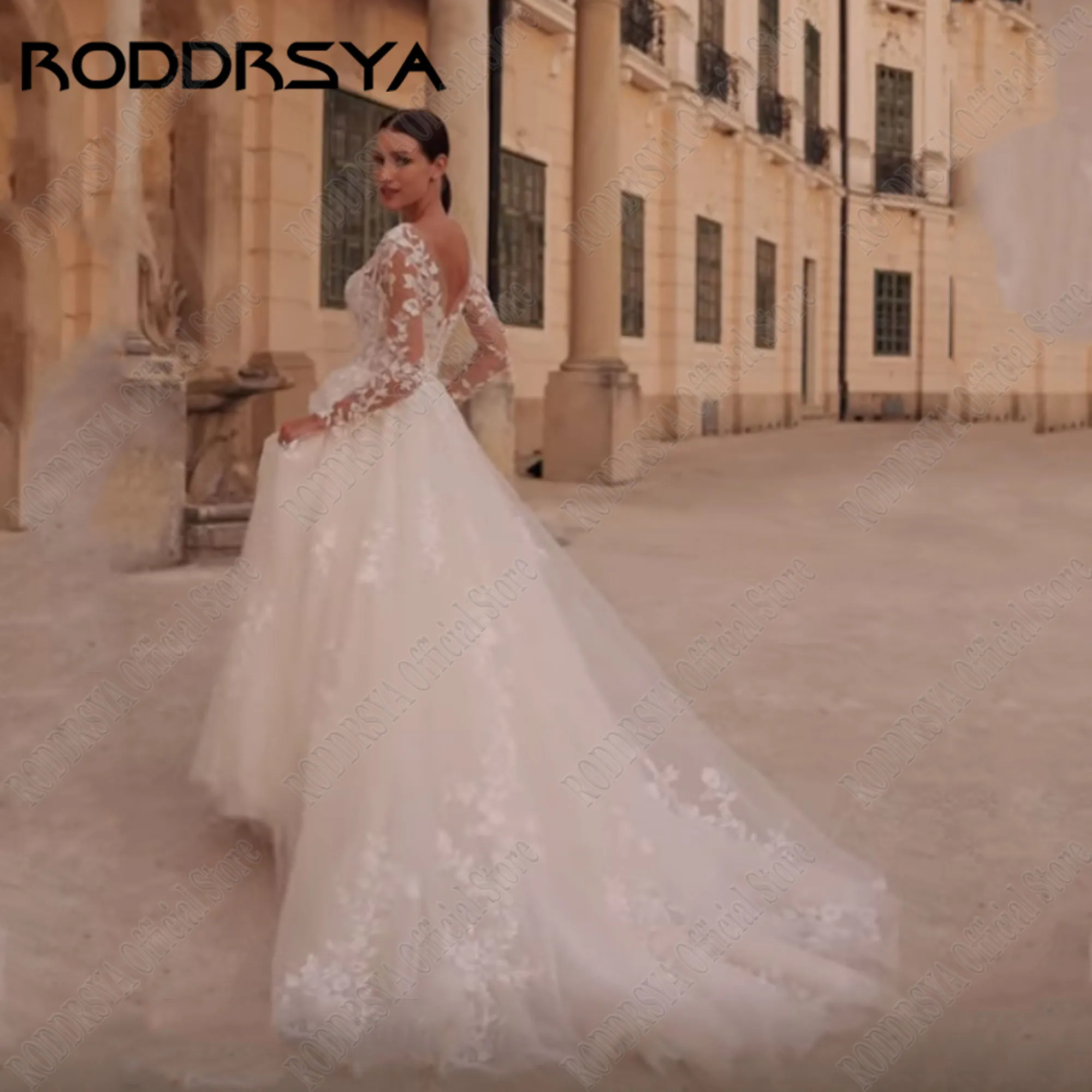 RODDRSYA O-Neck Applique Lace Wedding Gowns Women Long Sleeves Boho vestidos de novia A-Line Elegant Bride Dresses Customized