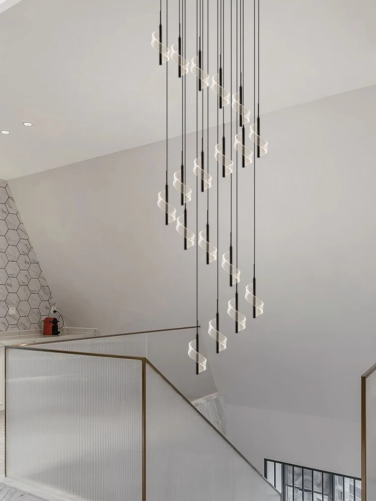 

Stair Long Chandelier Simple Modern Duplex Light Luxury Villa Living Room Rotating Stairwell Apartment Loft Chandelier Fixtures